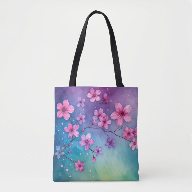 Tote Bag Fourre-tout arc-en-ciel Sakura en fleurs (Devant)