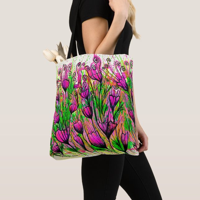 Tote Bag Fourre-tout aux fleurs roses (De près)