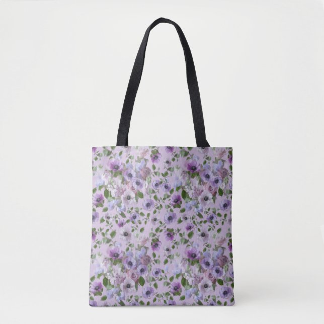 Tote Bag Fourre-tout aux fleurs violettes (Devant)