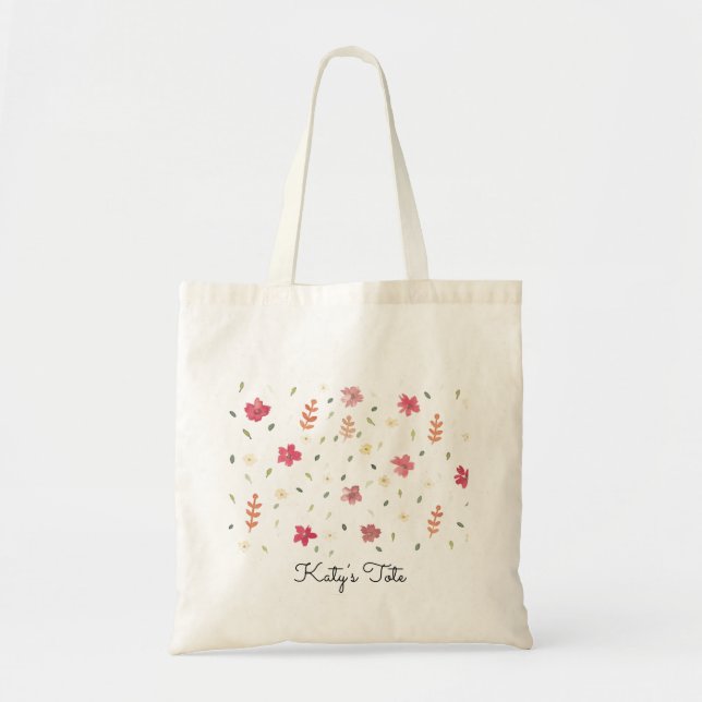 Tote Bag Fourre-tout Avec Fleurs Roses Personnalisable (Devant)