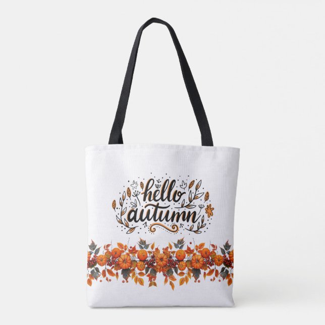Tote Bag Fourre-tout avec "Hello Autumn" copie et citrouill (Dos)