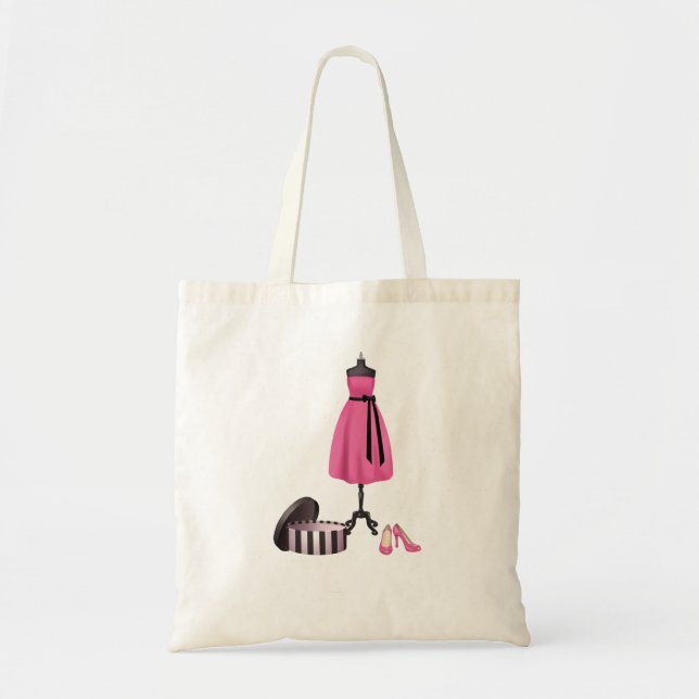Tote Bag Fourre-tout avec la peinture d'une robe rose, (Devant)