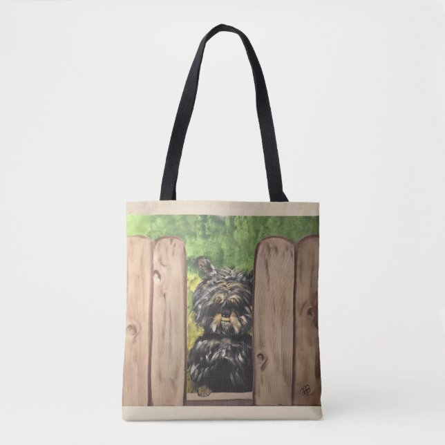 Tote Bag Fourre-tout avec le chien mignon jetant un coup (Devant)