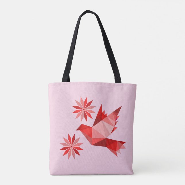 Tote Bag Fourre-tout avec l'oiseau créatif avec la fleur (Dos)
