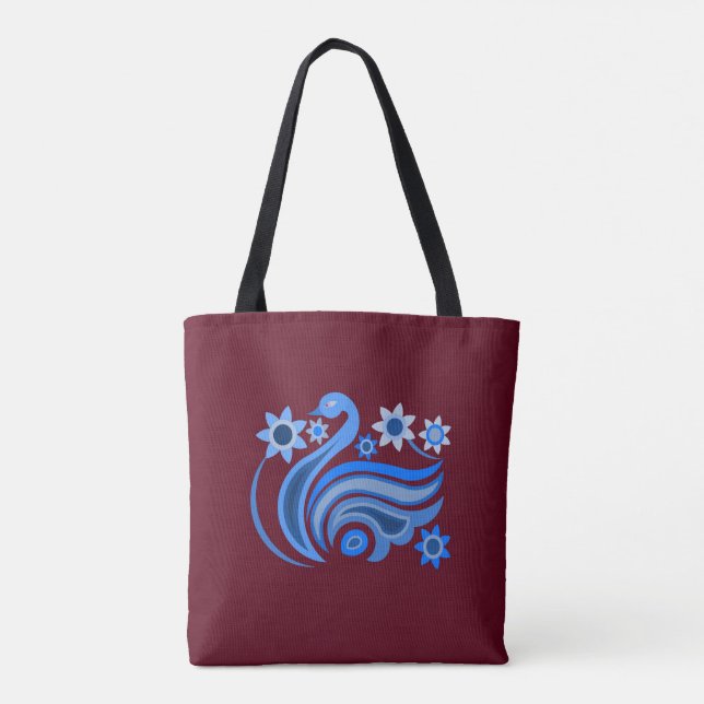 Tote Bag Fourre-tout avec l'oiseau créatif avec la fleur (Dos)