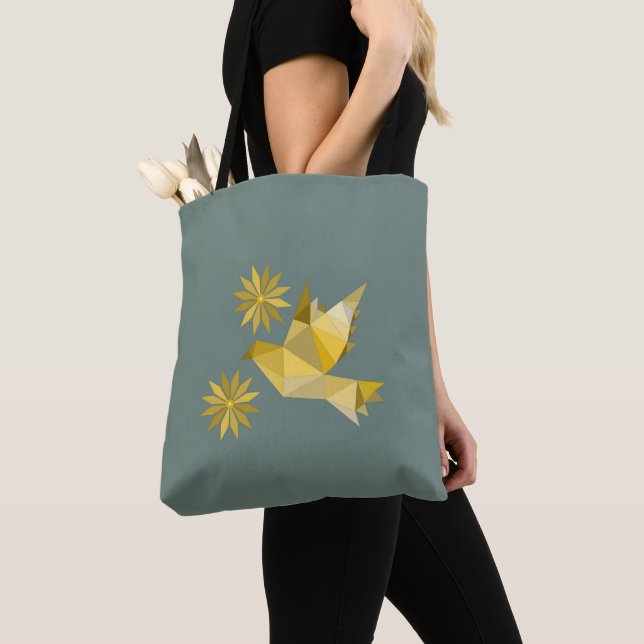 Tote Bag Fourre-tout avec l'oiseau créatif avec la fleur (De près)
