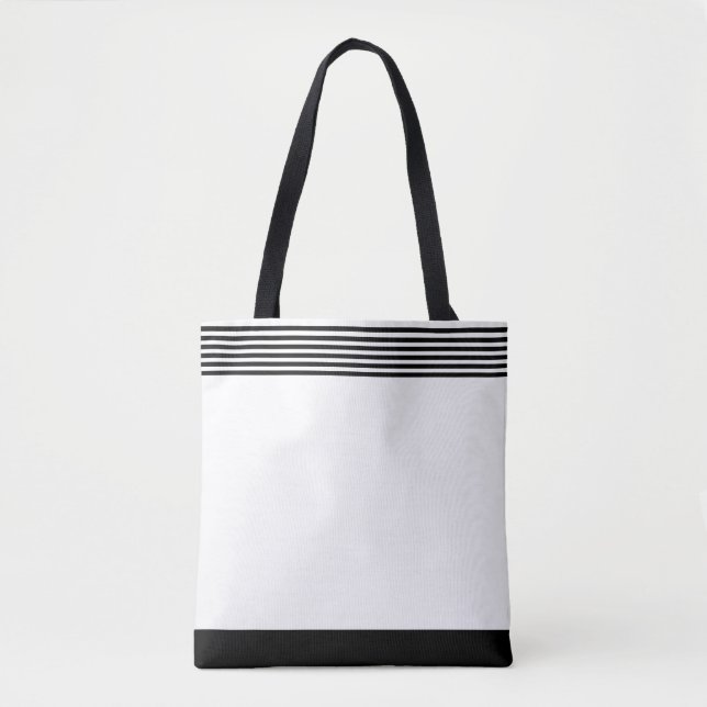 Tote Bag Fourre-tout blanche noire rayée (Devant)