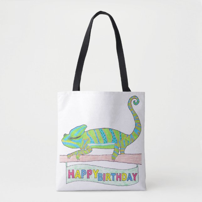 Tote Bag Fourre-tout - Chameleon d'anniversaire (blanc) (Devant)