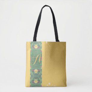 Tote Bag Fourre-tout couleur laiton monogramme floral