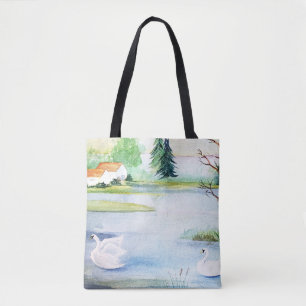 Tote Bag Fourre-tout d'aquarelle du lac Swan