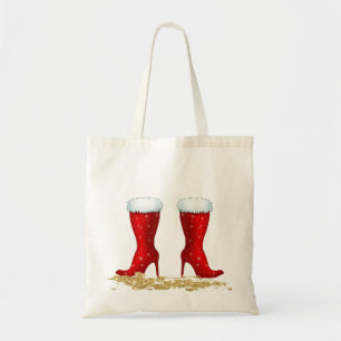Tote Bag Fourre-tout de Noël avec bottes rouges en fourrure