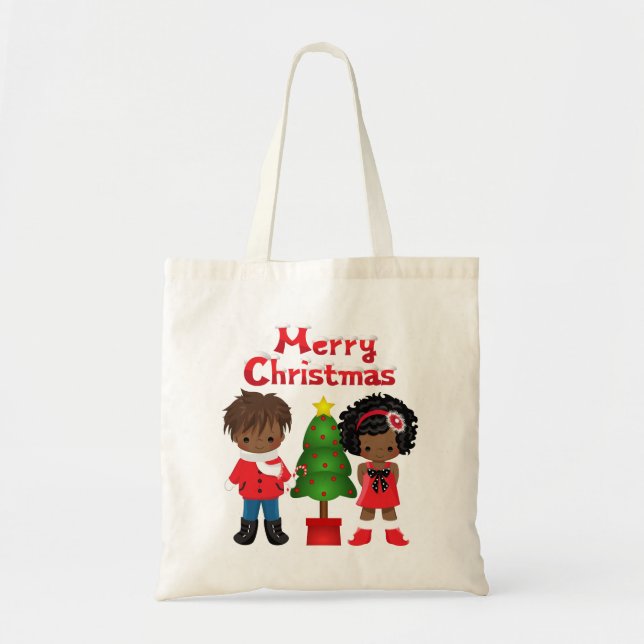 Tote Bag Fourre-tout de Noël avec enfants afro-américains (Devant)