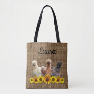 Tote Bag Fourre-tout de poulet Votre nom Silkies Sunflowers