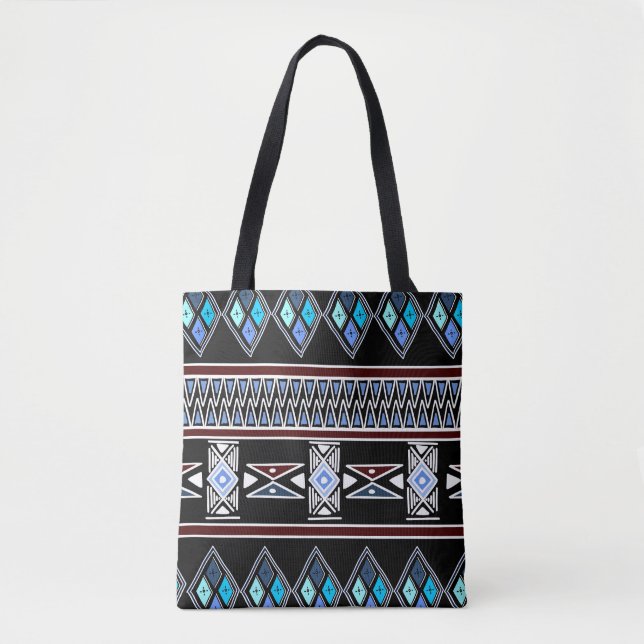 Tote Bag Fourre-tout d'impression bleu aztèque (Devant)