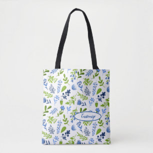 Tote Bag Fourre-tout d'impression florale bleue et verte