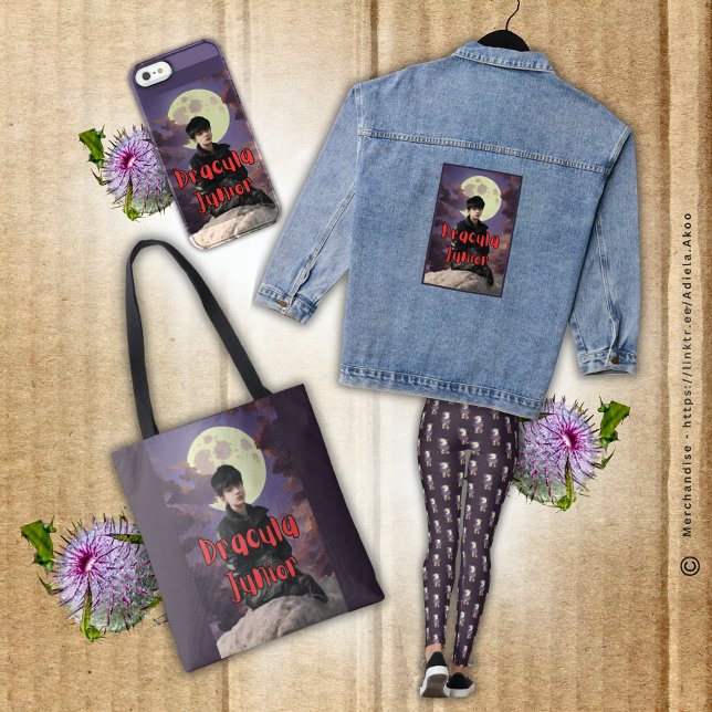 Tote Bag Fourre-tout - Dracula Junior conçu par la poète Ad (DJ Denim Jacket, Tote, Phone Case & Leggings designed by Poet Adiela Akoo. Browse my store for more!)