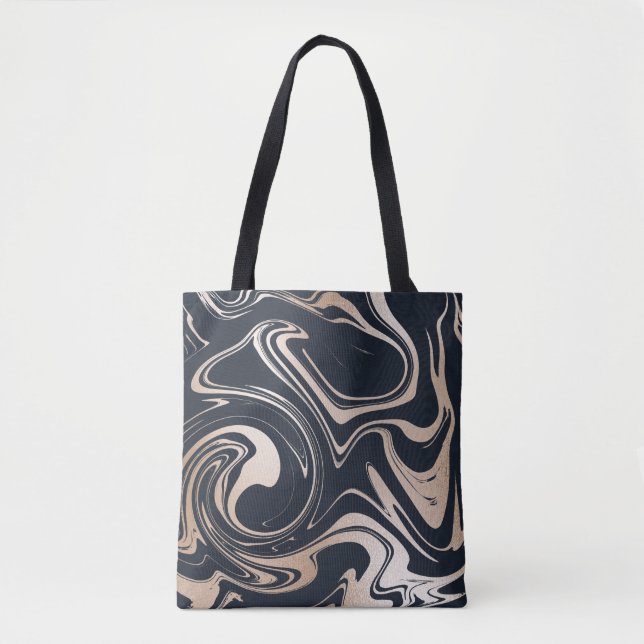 Tote Bag Fourre-tout en marbre noir/or (Devant)