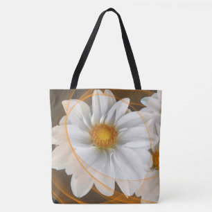 Tote Bag Fourre-tout Fleurs Blanc Noir Orange