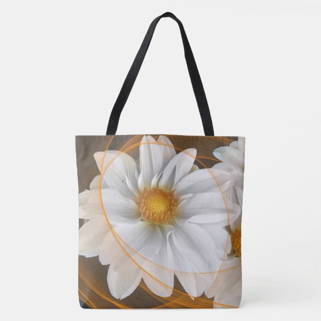 Tote Bag Fourre-tout Fleurs Blanc Noir Orange (Devant)