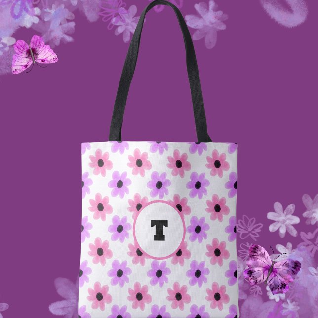 Tote Bag Fourre-tout florale rose et violet de printemps (Créateur téléchargé)