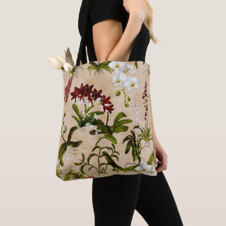 Tote Bag Fourre-tout - Motif orchidée en beige