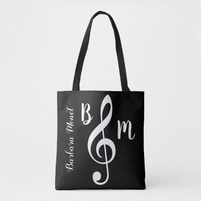 Tote Bag fourre-tout noir monogrammed treble clef / notes d (Devant)