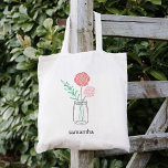Tote Bag Fourre-tout personnalisée | Mason Jar Botanique<br><div class="desc">Joli sac fourre-tout avec fleurs et feuilles en rose, pêche et menthe, niché dans un bocal de mason sucré. Coordonner avec nos autres articles et accessoires de douche nuptiale en pot de mason. Personnaliser avec un nom, la date de la douche nuptiale, ou tout texte de votre choix. Douche nuptiale...</div>