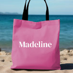 Tote Bag Fourre-tout personnalisée rose pour Bachelorette<br><div class="desc">Fun, rose flirt avec simple bloc vertical lettering pour personnaliser pour chaque invité à la soirée bachelorette. Joli gardien de la faveur pour n'importe quel événement bachelorette, week-end filles, réunion de famille, piscine et plus! Message-moi si vous voulez quelque chose de différent de ce que vous voyez ici-heureux de créer...</div>