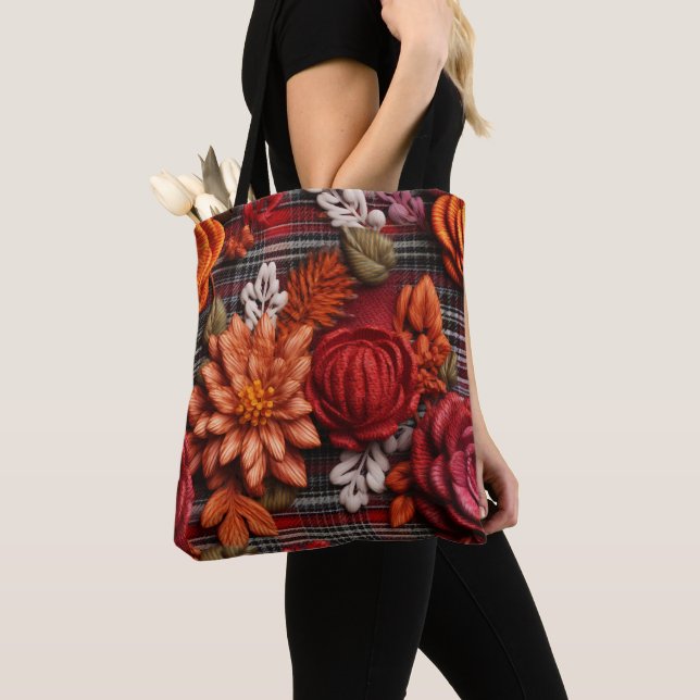 Tote Bag Fourre-tout Plaid Floral (De près)