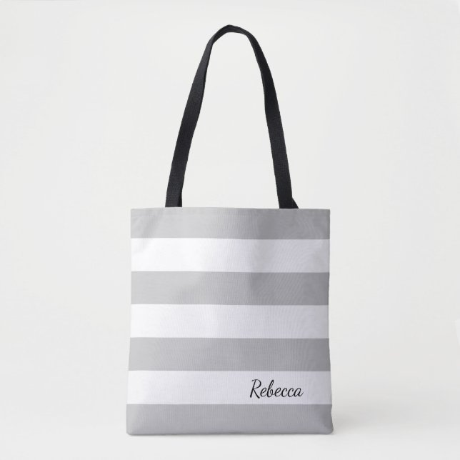 Tote Bag Fourre-tout rayé gris et blanc personnalisé (Devant)
