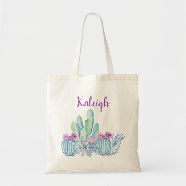 Tote Bag Fourre-tout Succulente Cactus personnalisée (Devant)