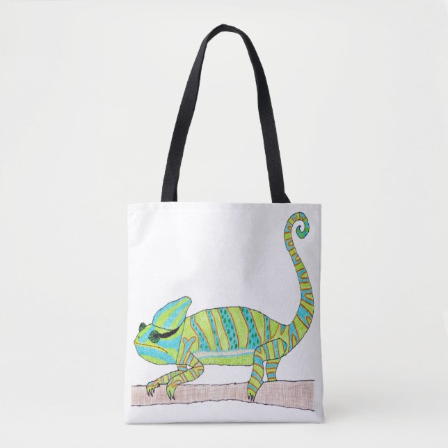 Tote Bag Fourre-tout tout-en-un - Chameleon vert (blanc) (Devant)