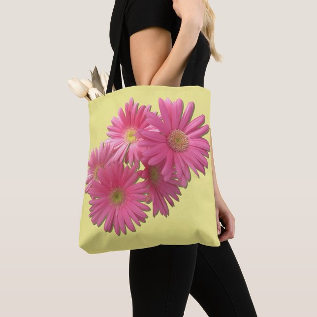 Tote Bag Fourre-tout tout-en-un - Gerbera rose foncé Daisie (De près)