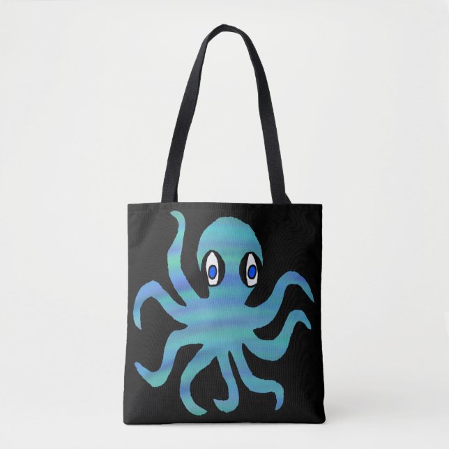 Tote Bag Fourre-tout tout-en-un - Octopus bleu vert (noir) (Devant)