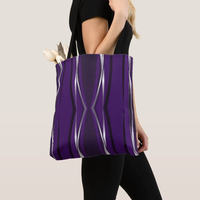 Tote Bag Fourre-tout tout-en-un - Purple Silver Retro (De près)