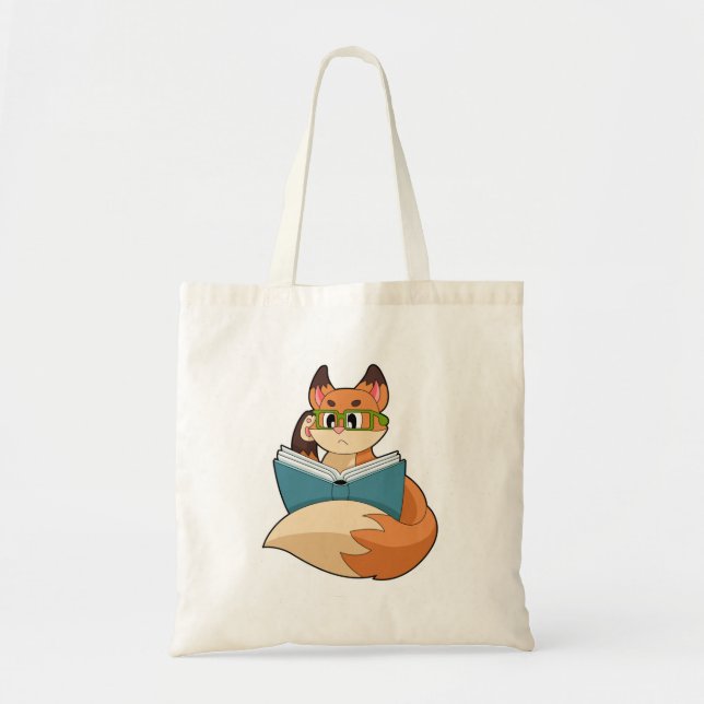 Tote Bag Fox as nerd with Book & Glasses (Devant)