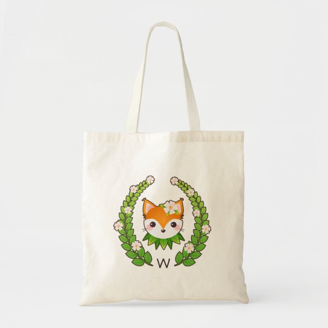 Tote Bag Fox de fleur décoré d'un monogramme (Devant)