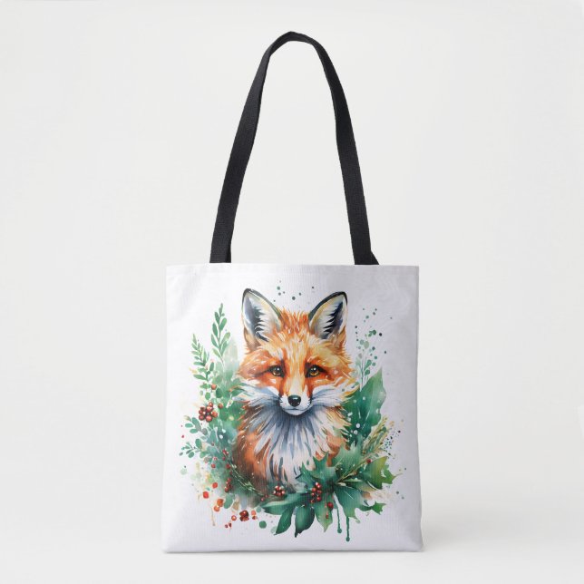 Tote Bag Fox et Holly avec baies rouges (Devant)