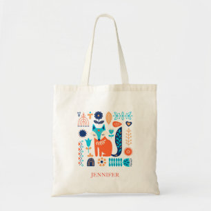 Tote Bag Fox Folk Art Floral modèle personnalisé Nature