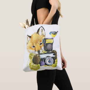 Tote Bag Fox mignon d'aquarelle prenant des photos
