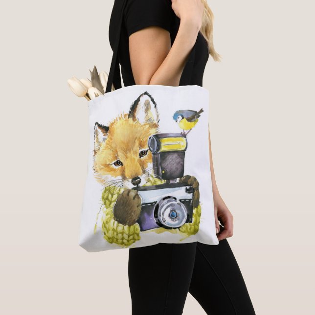 Tote Bag Fox mignon d'aquarelle prenant des photos (De près)
