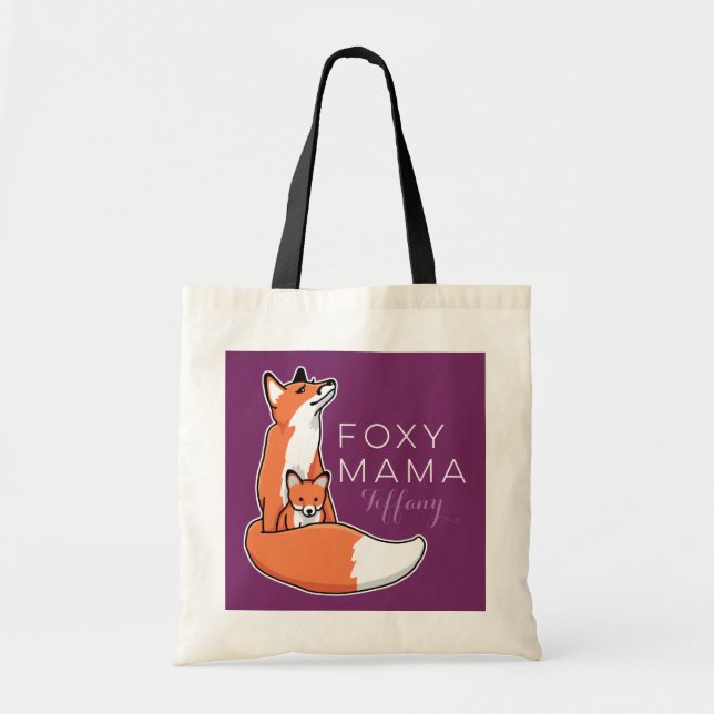 Tote Bag Foxy Mama Red Fox with Pup, Personalized (Devant)