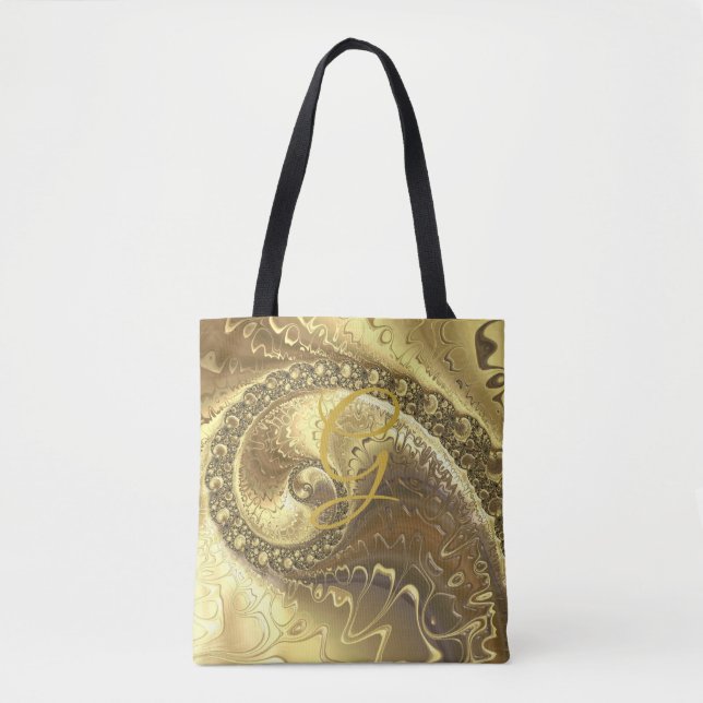Tote Bag Fractal Gold Swirl Metallic moderne Abstrait (Devant)