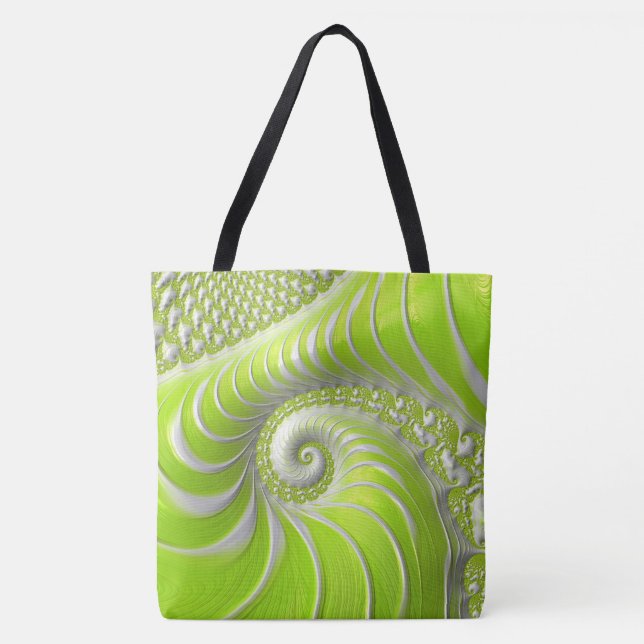 Tote Bag Fractale en spirale vert citron abstrait (Devant)