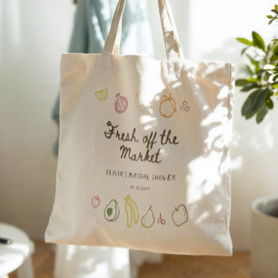 Tote Bag Fraîchement Sorti du Marché Mariage Doux Dessiné à