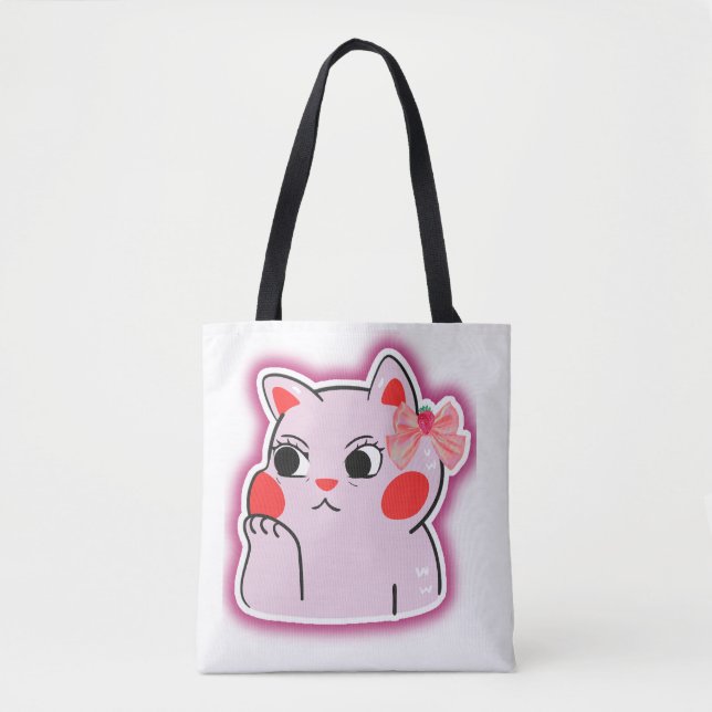 Tote Bag Fraise Bow rose Kitty - Jolie conception de dessin (Devant)