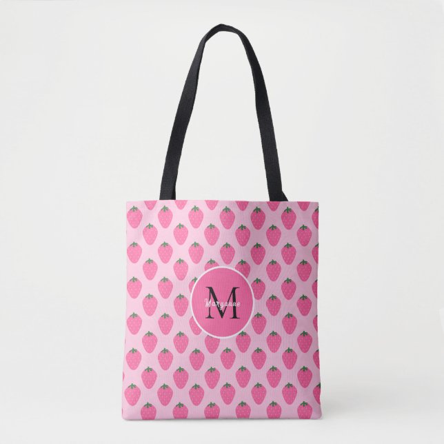 Tote Bag Fraise customisée rose (Devant)
