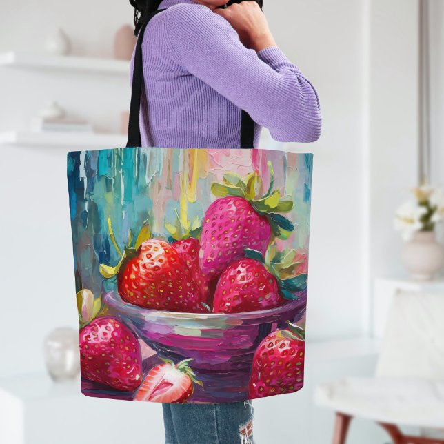 Tote Bag Fraises Colorful Moderne Peinture Abstraite (Créateur téléchargé)