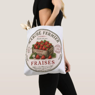 Tote Bag Fraises de marché des agriculteurs français vintag