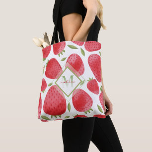 Tote Bag Fraises & Monogramme Ombre + Rouge & Vert